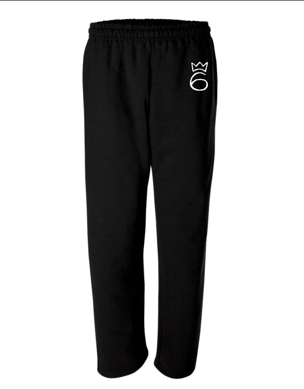 Black sweatpants with a white logo