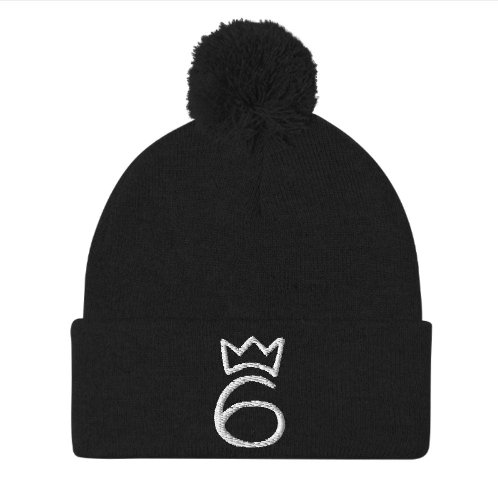 Classic Six Pom-Pom - White on Black