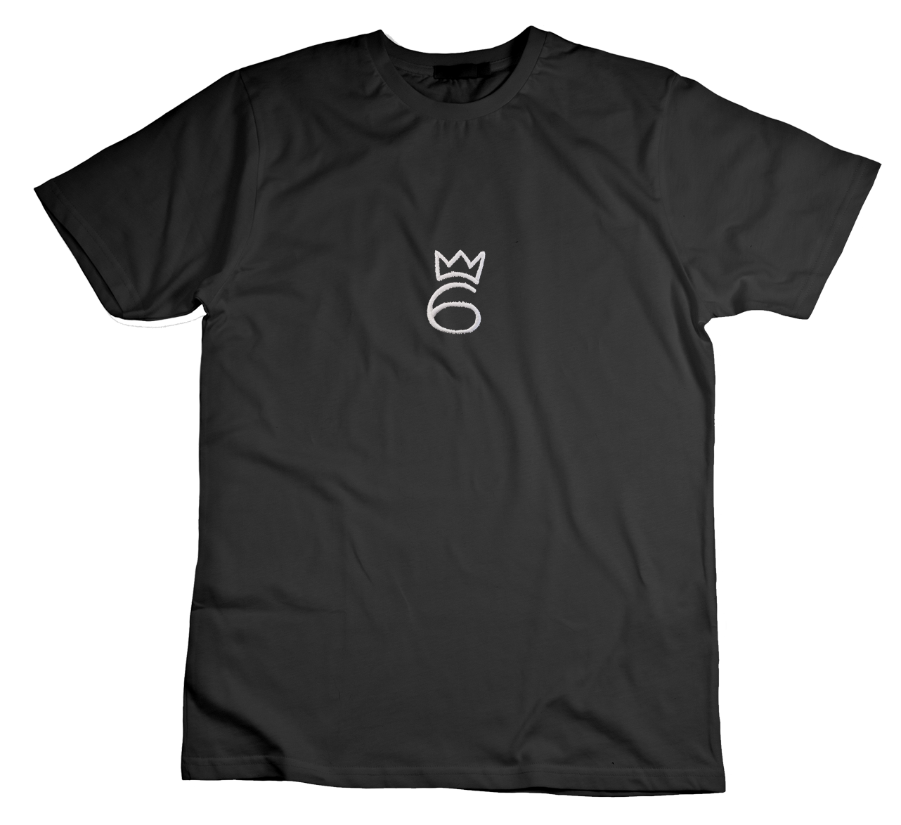 T-Shirt Small Centered Crown On 6 – White on Black (Short/Long Sleeve)