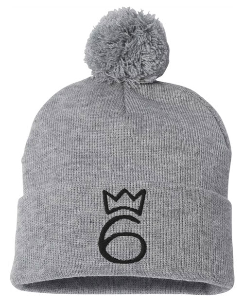 Classic Six Pom-Pom - Black on Heather Grey