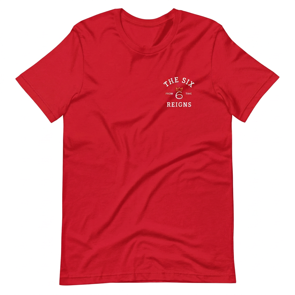 white red logo t-shirt featuring a bold design on a bright red fabric, perfect for casual wear.