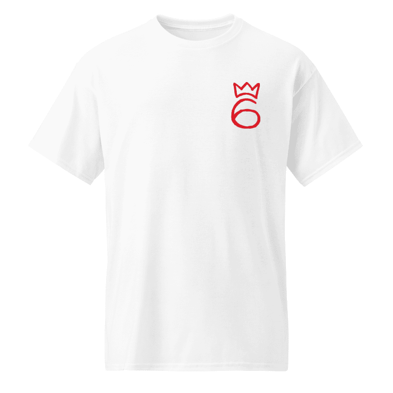 Eyes up front [Back] - Apple T-Shirt,  6 Crown [Front] – Red on White