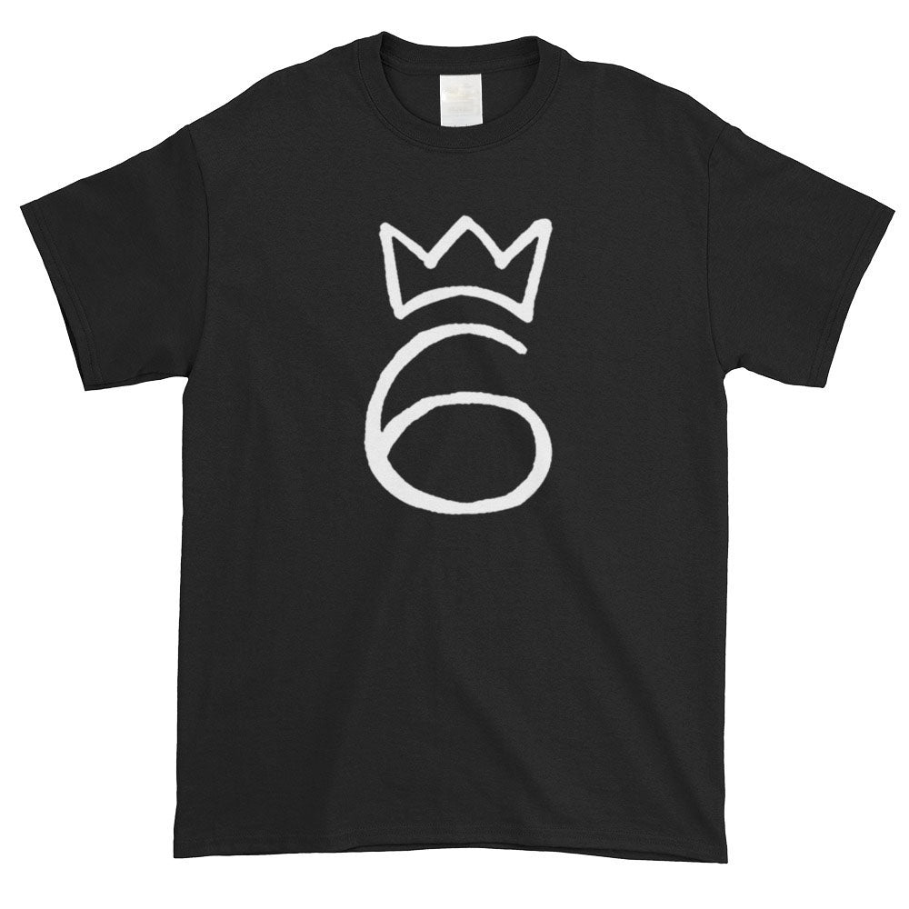 T-Shirt Crown On 6 - White on Black, centre chest