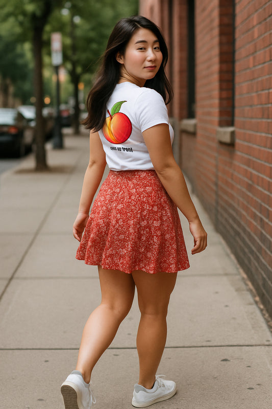 Eyes up front [Back] - Peach T-Shirt,  6 Crown [Front] – Peach on White