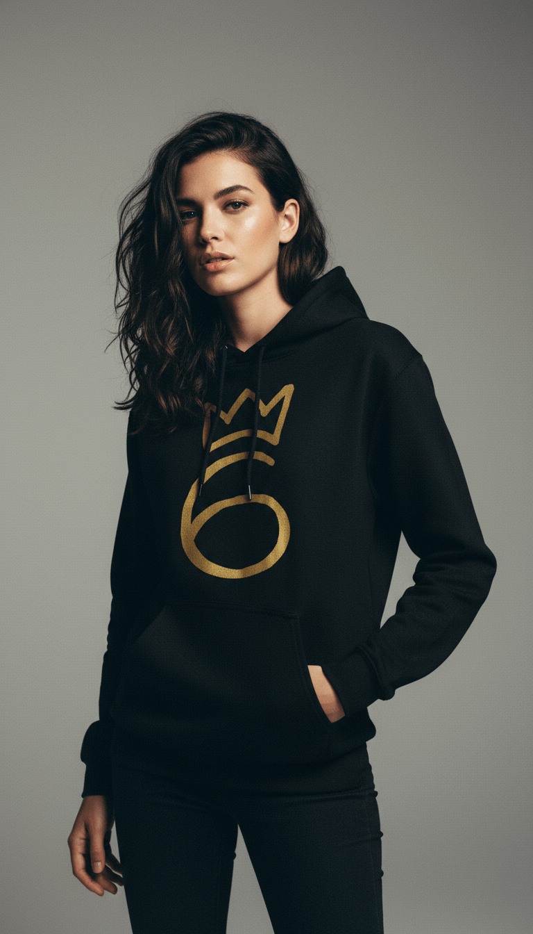 Classic Six Embroidered Hoodie – Gold on Black