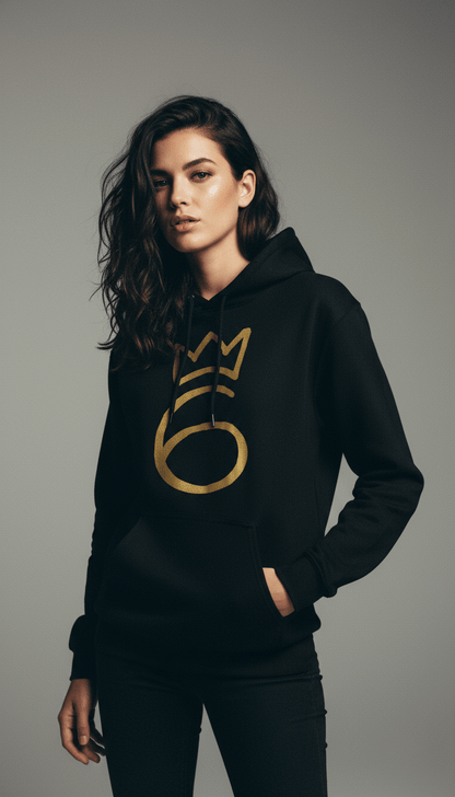 Classic Six Embroidered Hoodie – Gold on Black