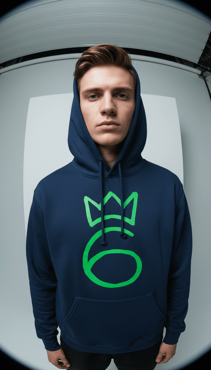 Classic Six Embroidered Hoodie – Lime Green on Royal Blue