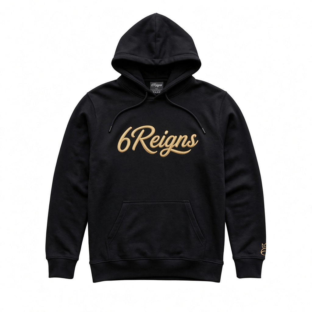 6Reigns Embroidered Script Hoodie – Gold on Black