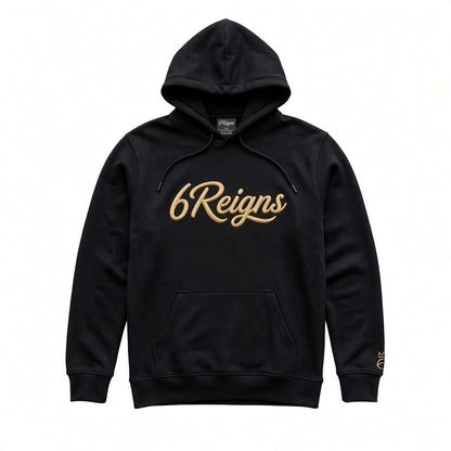 6Reigns Embroidered Script Hoodie – Gold on Black