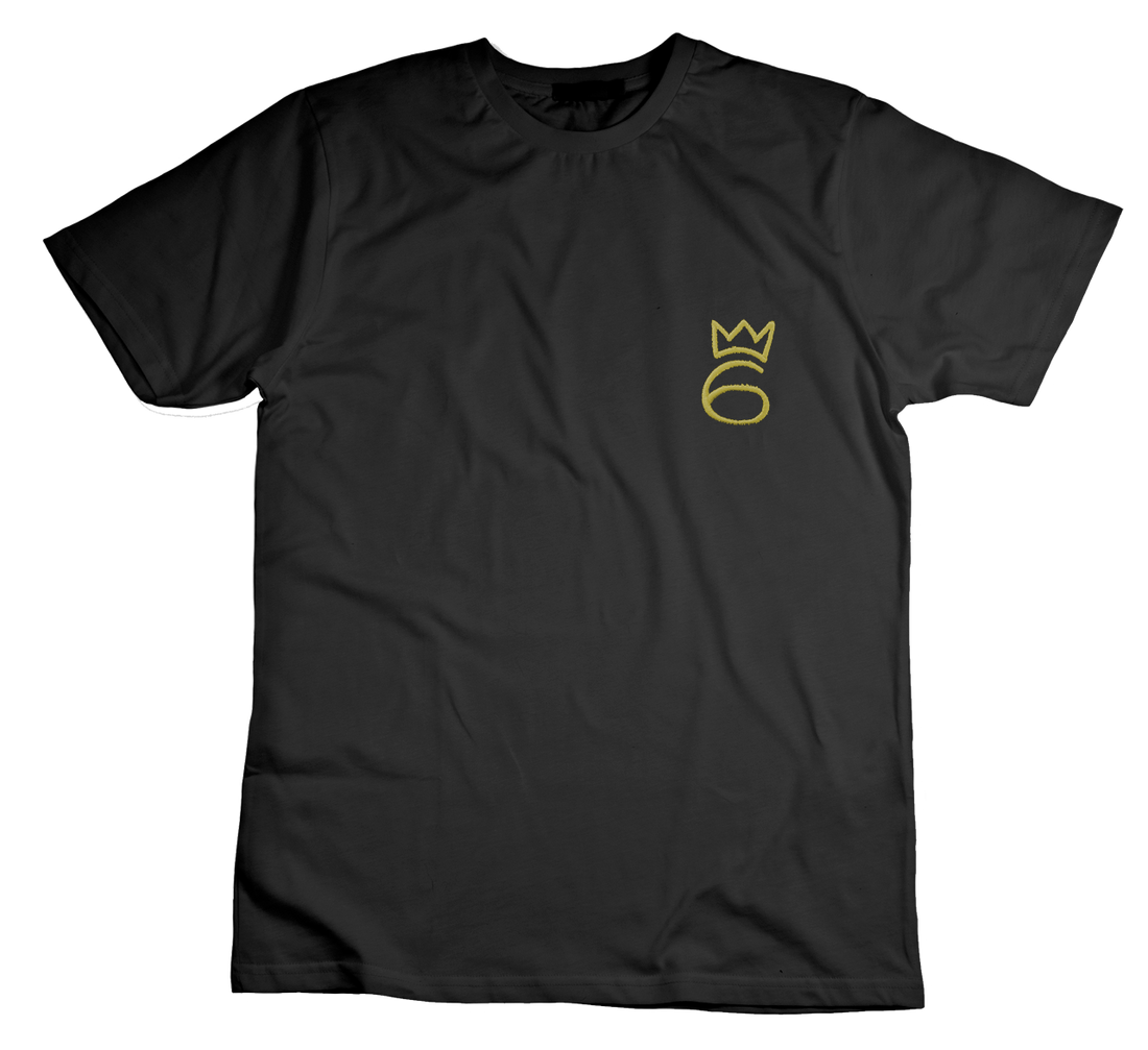 T-Shirt Crown On 6 - Gold Side Crest on Black (Long/Short Sleeve)