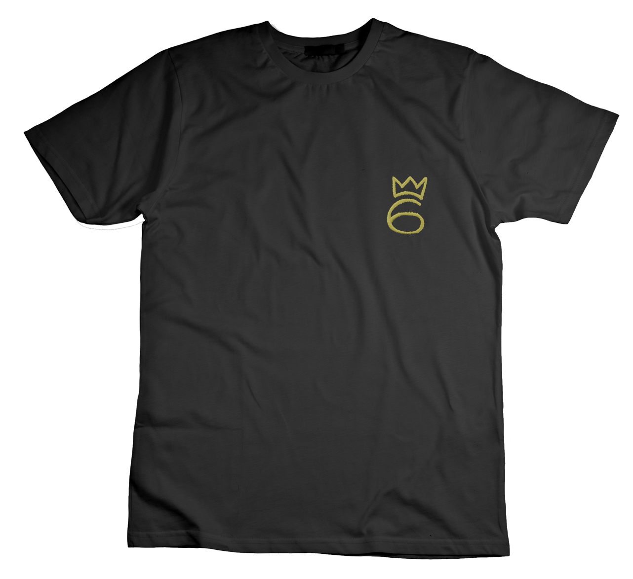 T-Shirt Crown On 6 - Gold Side Crest on Black (Long/Short Sleeve)