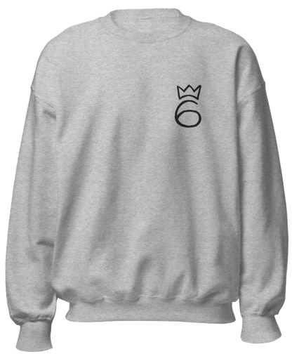 Crown on 6 Embroidered Crewneck – Black graphic on Heather Grey