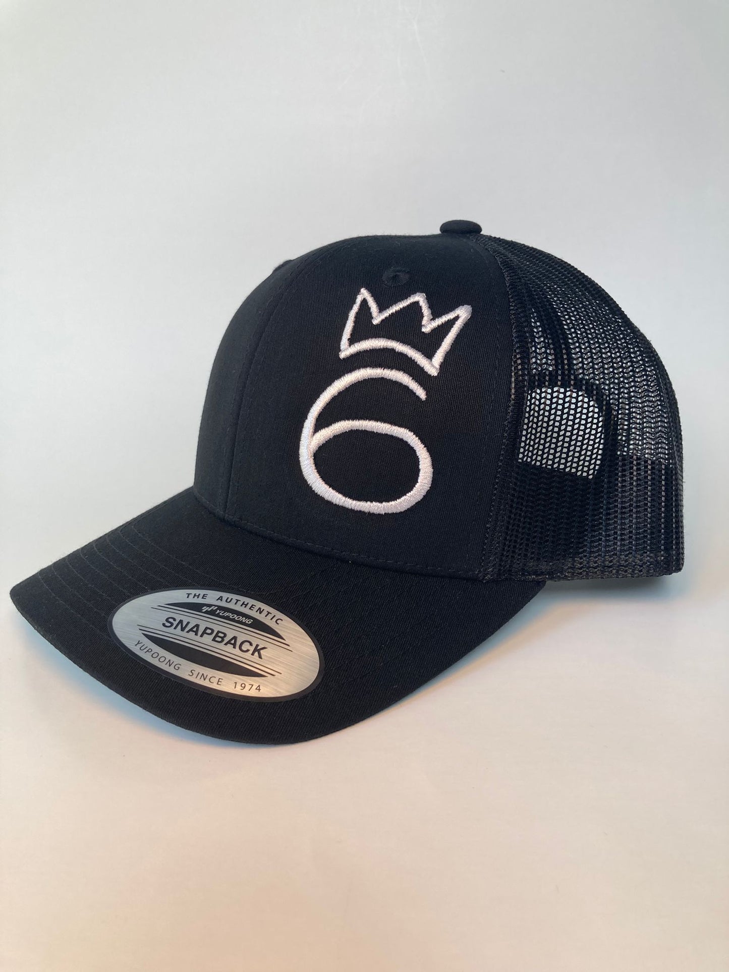 Classic Six Trucker Cap – White on Black [Amber - 6Reigns stitch]