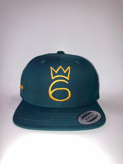Premium Flat Bill Snapback - Classic Six Cap  –  Gold on Spruce