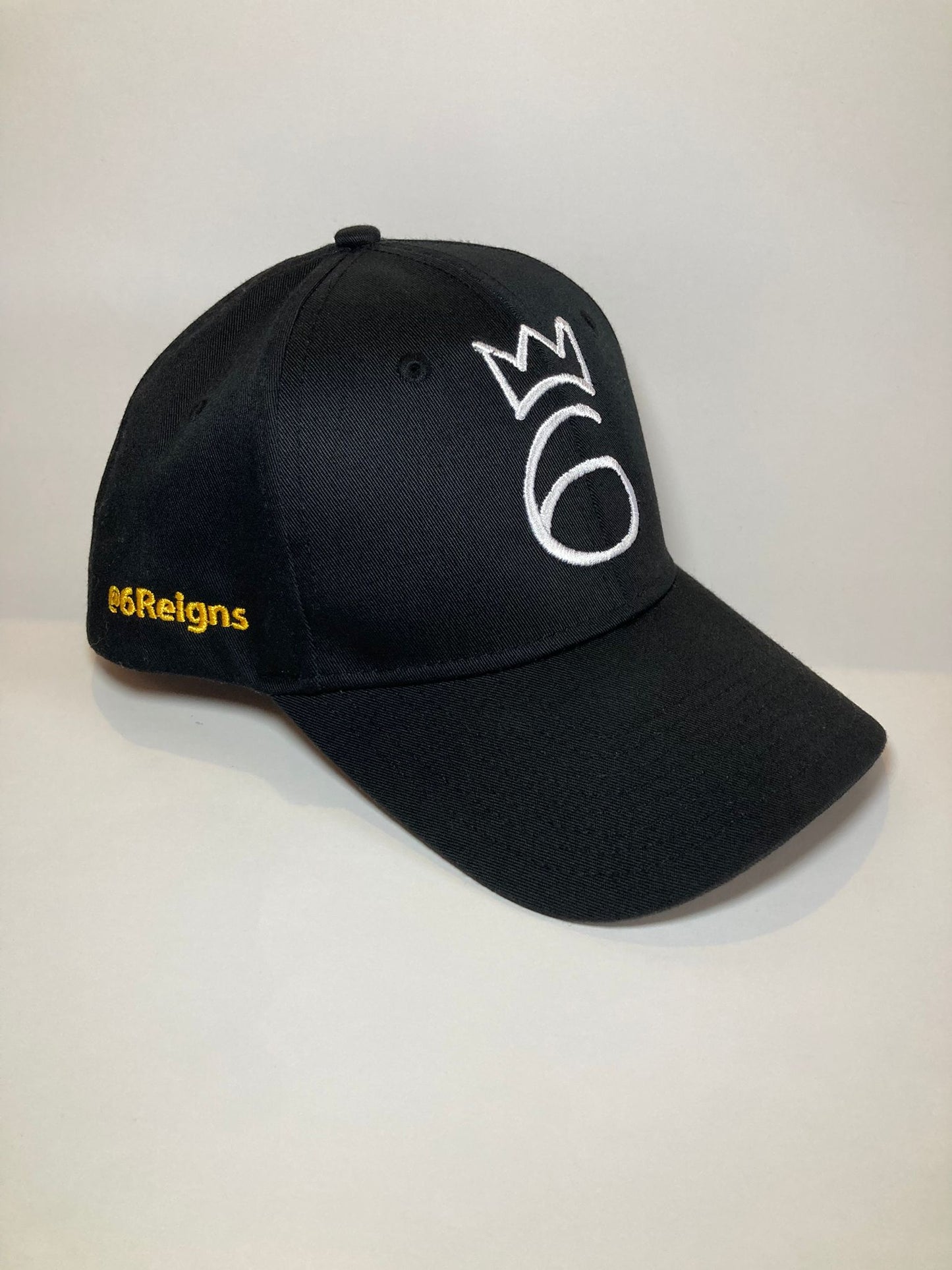 Classic Six Lightweight Twill Cap – White on Black [Amber - 6Reigns stitch]