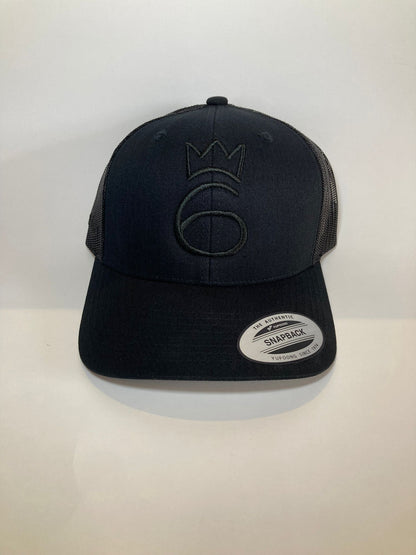 classic lightweight twill cap in black with grey stitching and snapback closure.