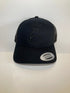 classic lightweight twill cap in black with grey stitching and snapback closure.