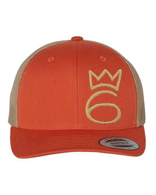 Classic Six Trucker Cap - Tan on Orange