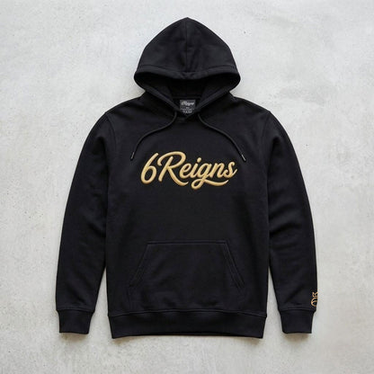 6Reigns Embroidered Script Hoodie – Gold on Black