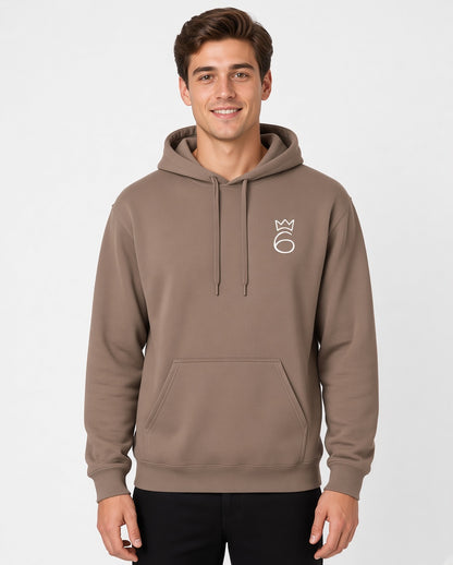Classic Six Embroidered Hoodie – White on Savana Brown