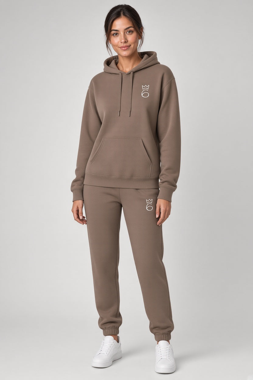 Classic Six Embroidered Sweatpant – White on Savana Brown