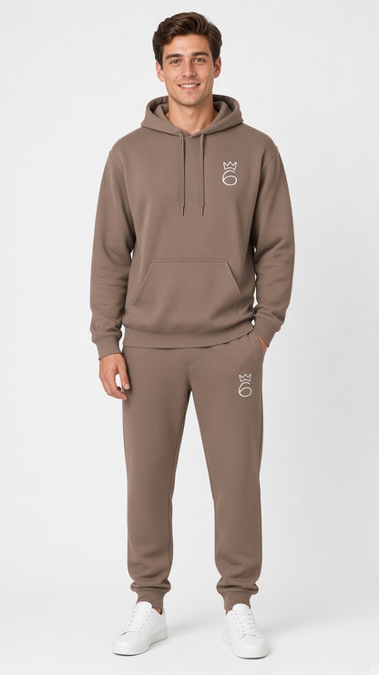 Classic Six Embroidered Sweatpant – White on Savana Brown