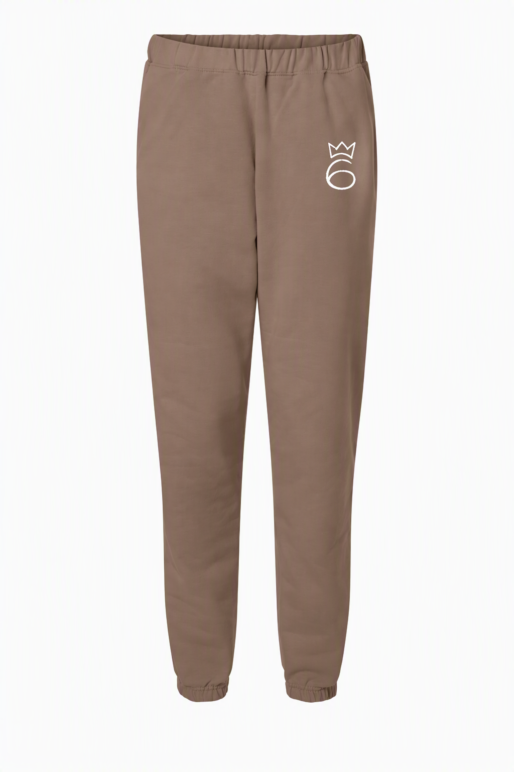 Classic Six Embroidered Sweatpant – White on Savana Brown