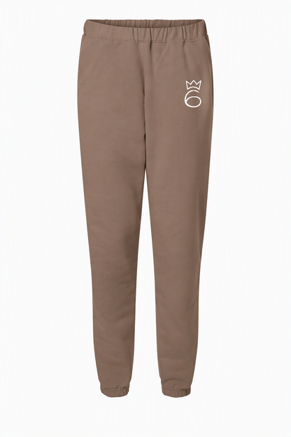 Classic Six Embroidered Sweatpant – White on Savana Brown
