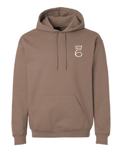 Classic Six Embroidered Hoodie – White on Savana Brown