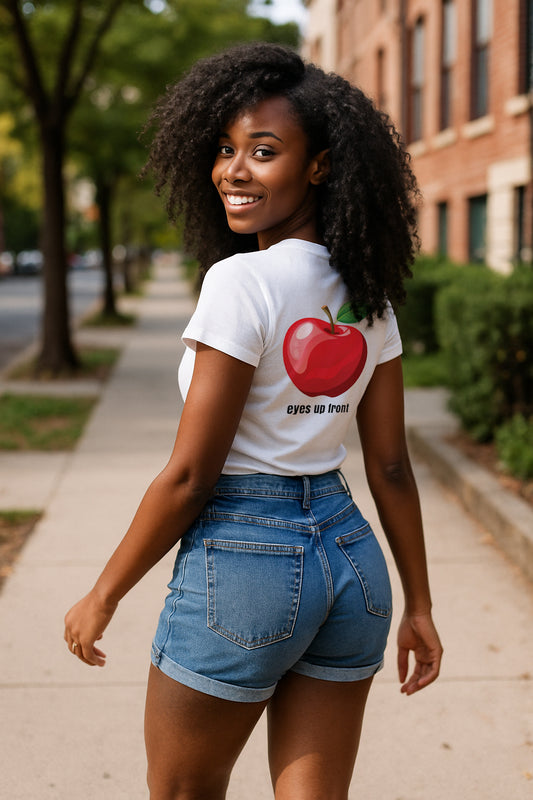 Eyes up front [Back] - Apple T-Shirt,  6 Crown [Front] – Red on White