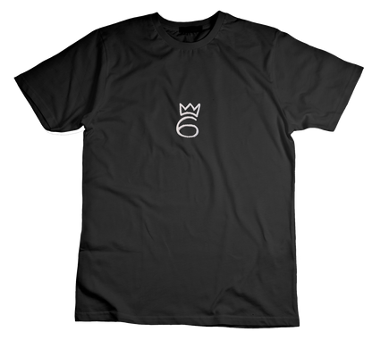 T-Shirt Small Centered Crown On 6 – White on Black (Short/Long Sleeve)