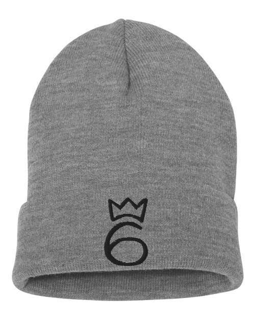 Classic Six Touque - Black on Heather Grey