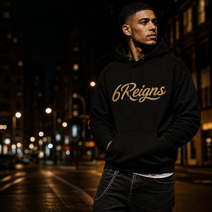 6Reigns Embroidered Script Hoodie – Gold on Black