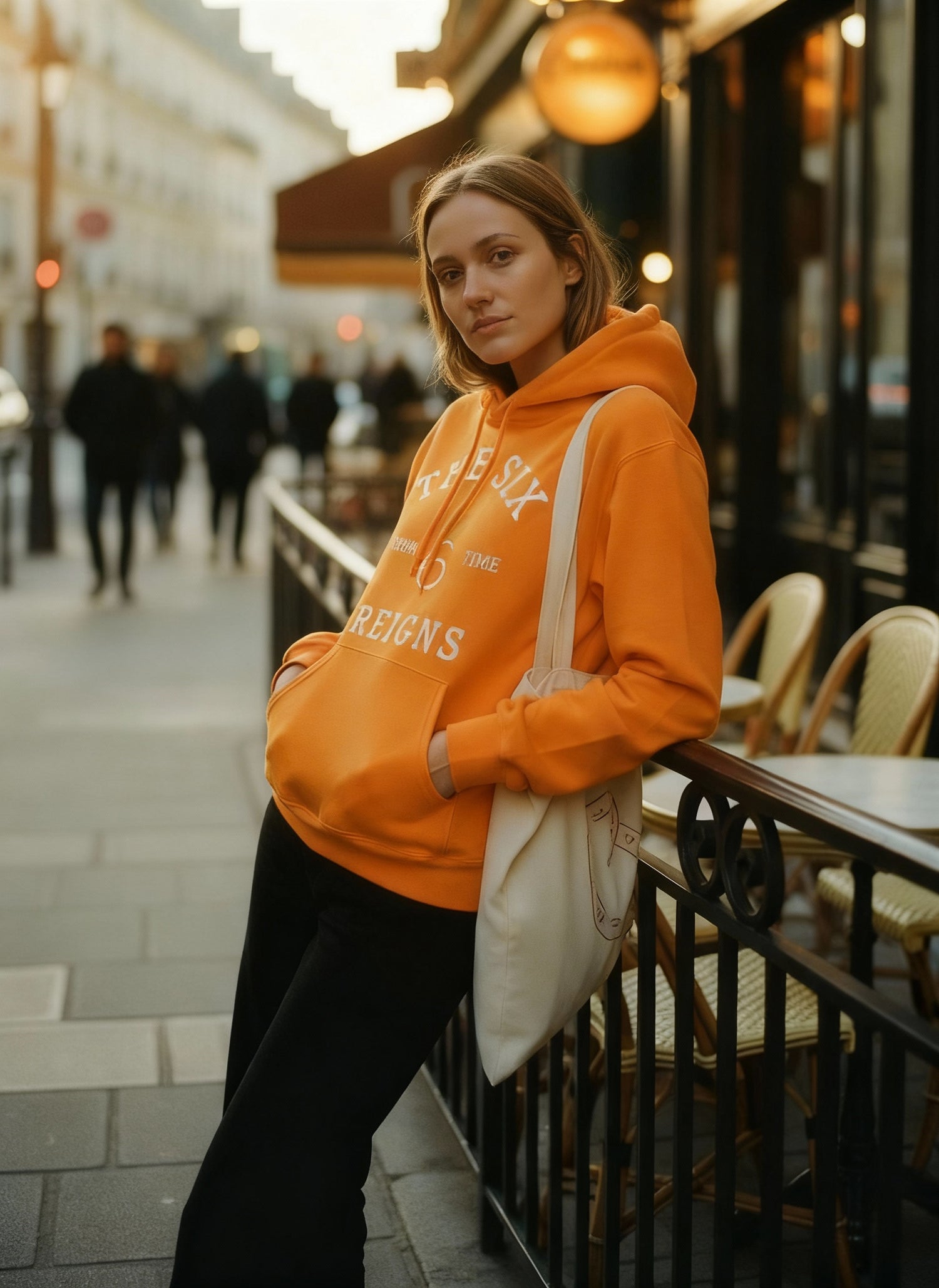 From Time Logo Embroidered Hoodie – White graphic on Safety Orange