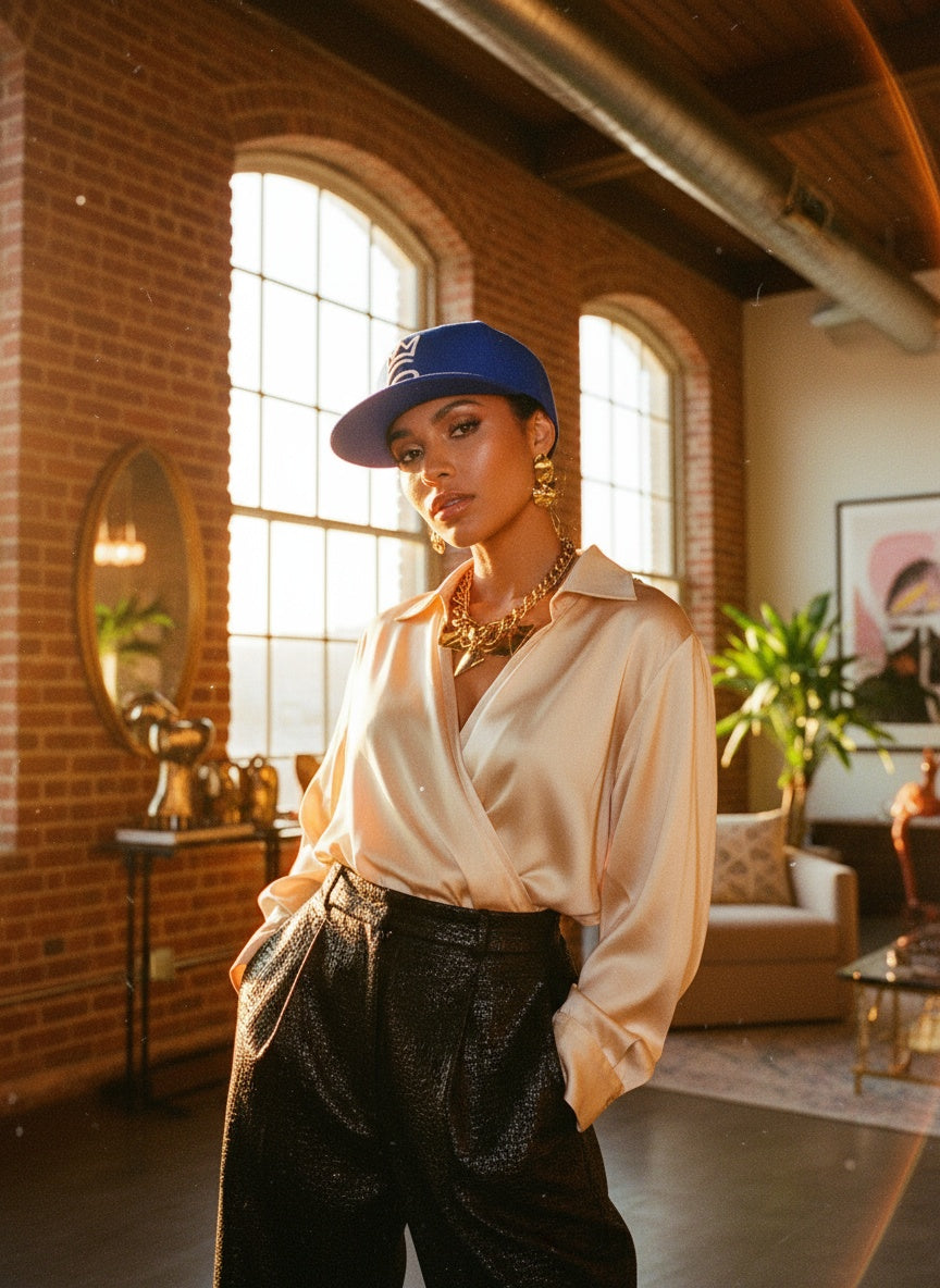 Premium Flat Bill Snapback - Classic Six Cap  –  Silver on Royal Blue