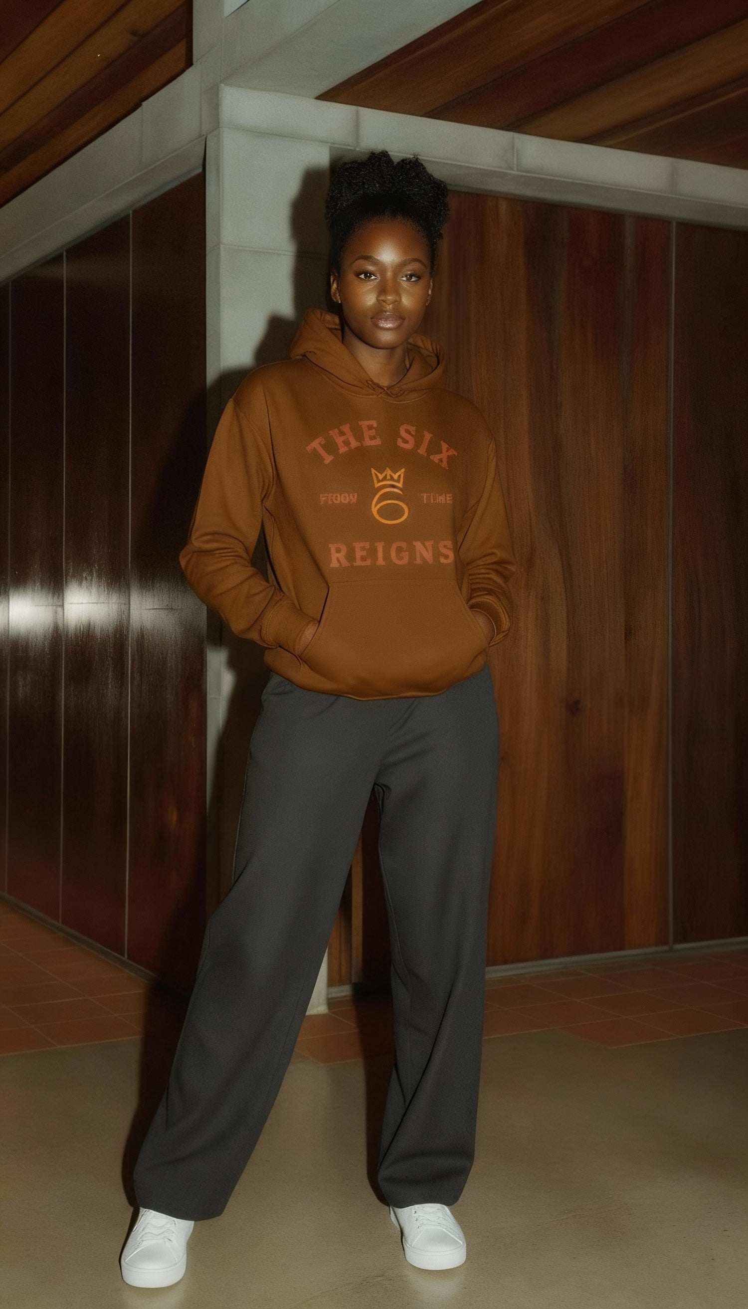 From Time Logo Embroidered Hoodie – Autumn On Chocolate Brown