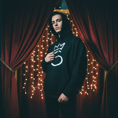 Classic Six Embroidered Hoodie – White on Black