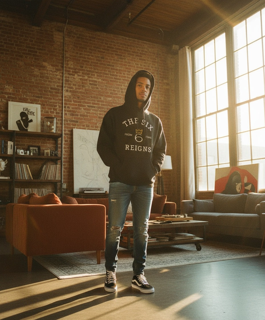 From Time Logo Embroidered Hoodie – White graphic on Black