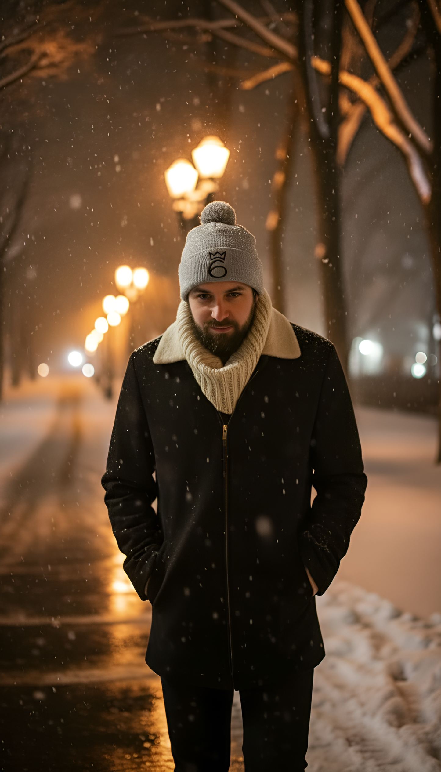 Classic Six Pom-Pom - Black on Heather Grey