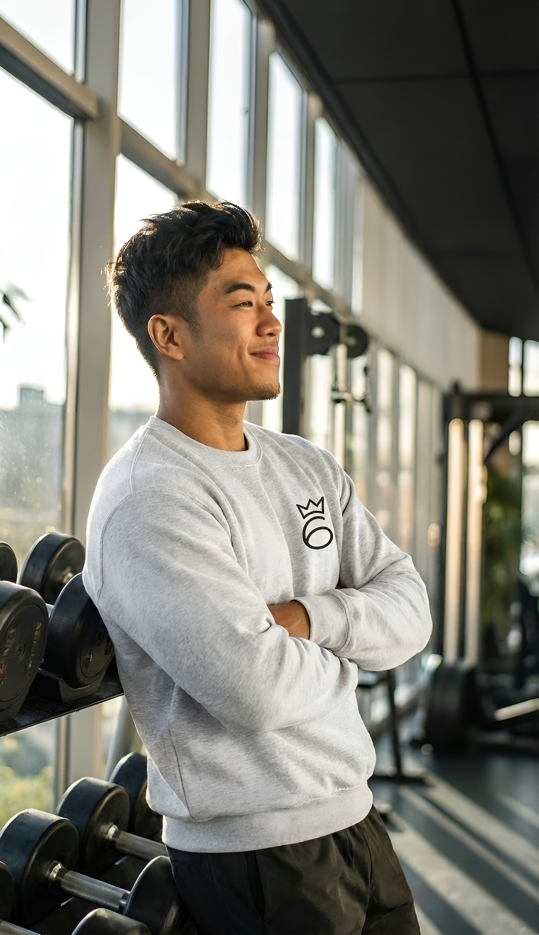 Crown on 6 Embroidered Crewneck – Black graphic on Heather Grey