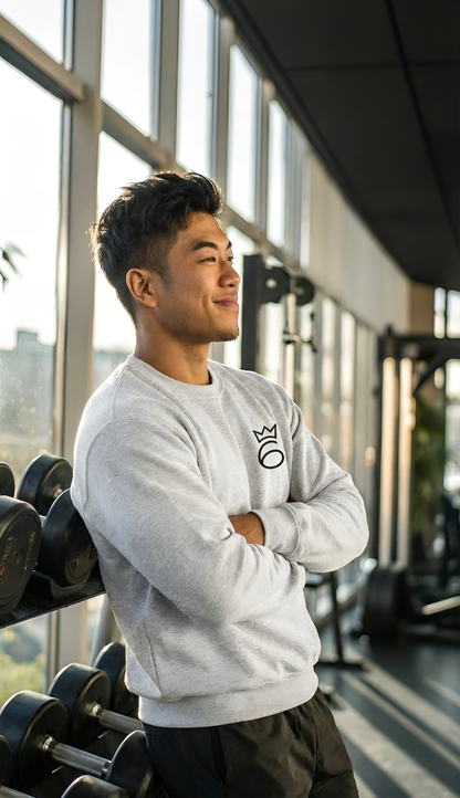 Crown on 6 Embroidered Crewneck – Black graphic on Heather Grey
