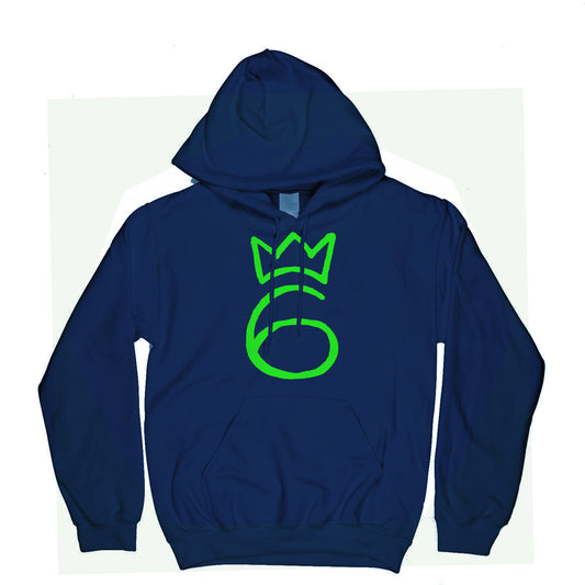 Classic Six Hoodie – Lime Green on Navy Blue