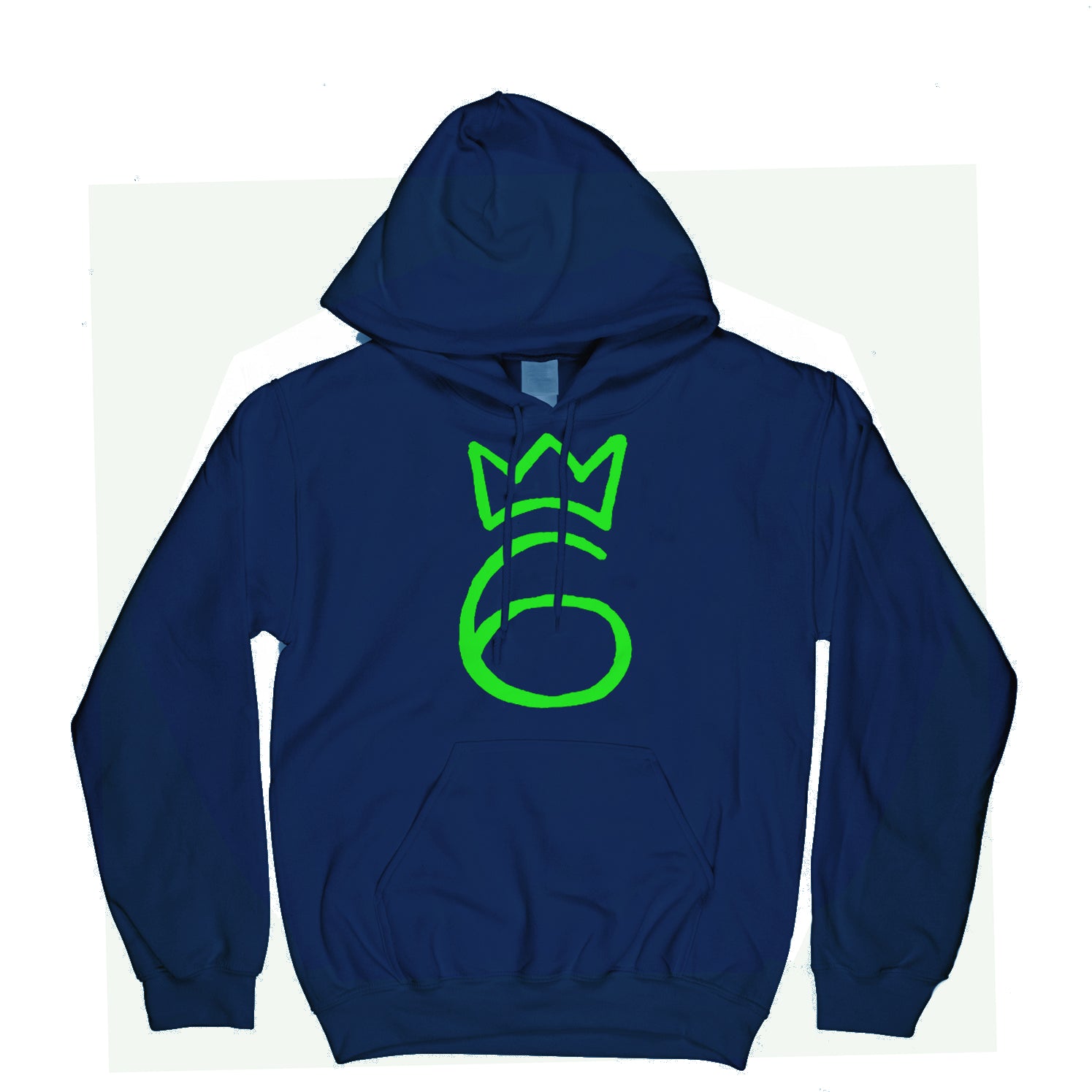 Classic Six Embroidered Hoodie – Lime Green on Royal Blue