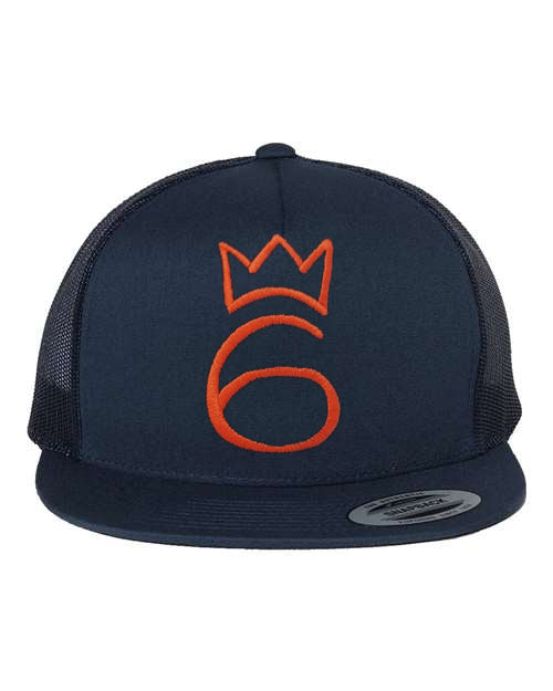 Classic Six Trucker Cap – Orange on Navy