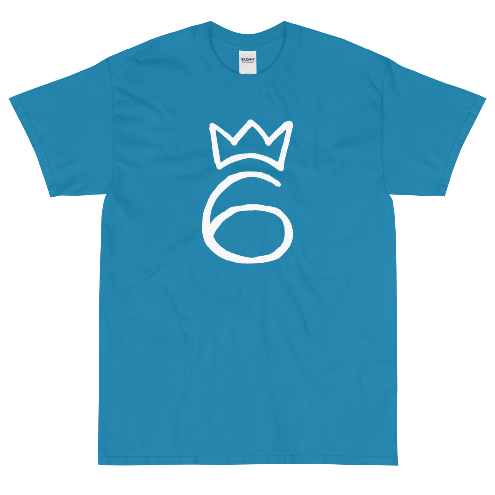 T-Shirt Crown On 6 – White on Sapphire Blue