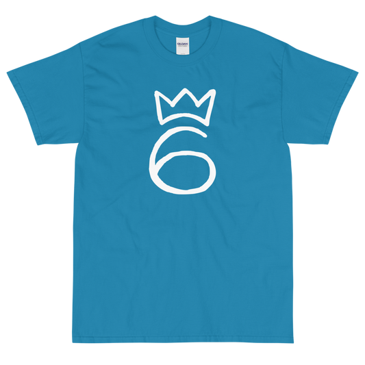 T-Shirt Crown On 6 – White on Sapphire Blue